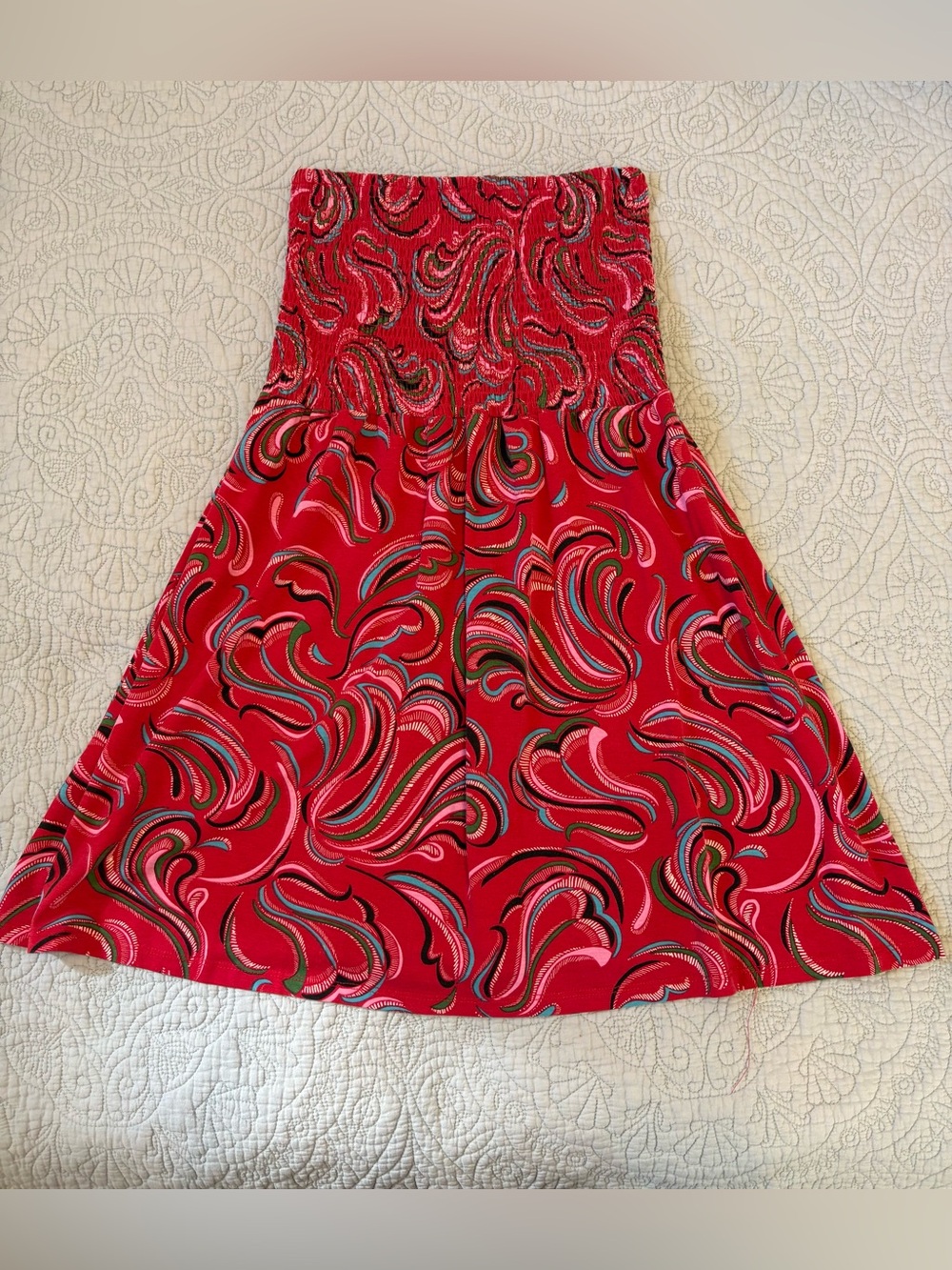 Venus Large Strapless Red Boho print dress